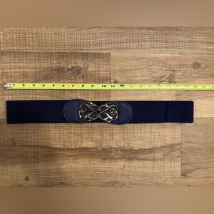 Elegant Navy Blue Belt with Gold Buckle